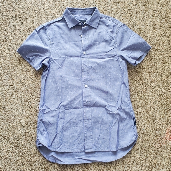 Armani Exchange Dress Shirt Men's XS Blue Anchor Pattern Short Sleeve Button Up - Picture 1 of 6